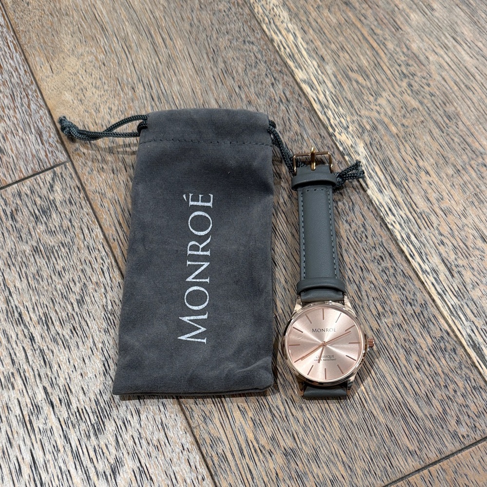 Monroe Rose Gold and Grey Leather Band Watch NEW